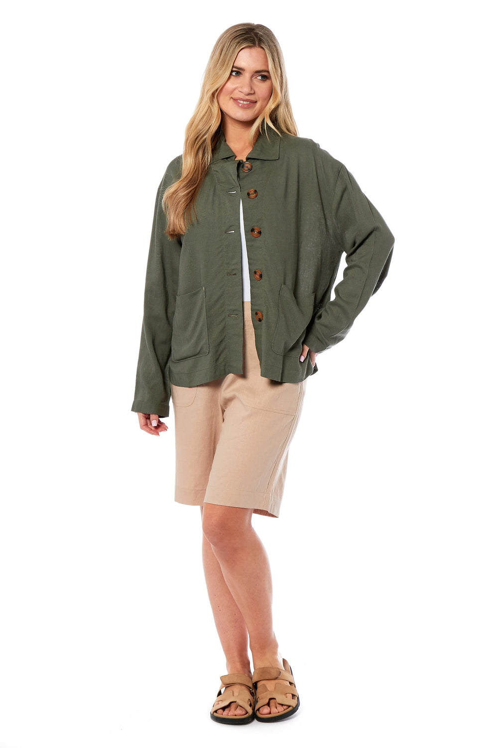 Charlotte West Ladies Linen Jacket (Size 12) - Khaki