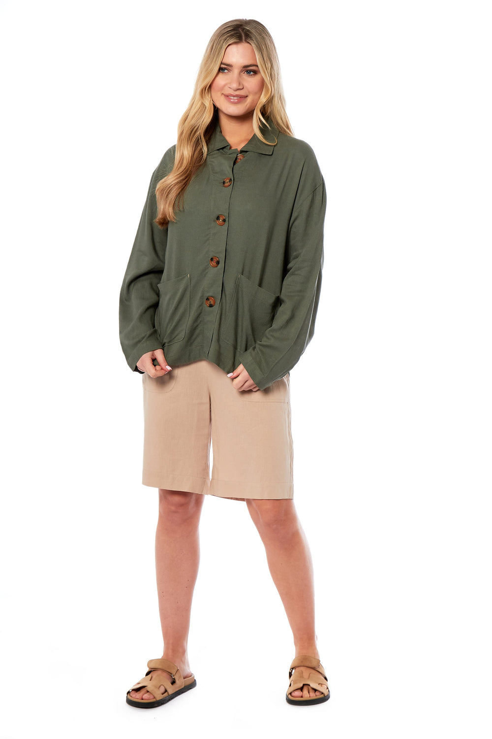 Charlotte West Ladies Linen Jacket (Size 12) - Khaki