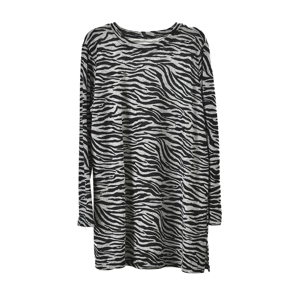 Closeout Deal Zebra Stripe Pattern Jersey Top (One Size) - Black - Grey
