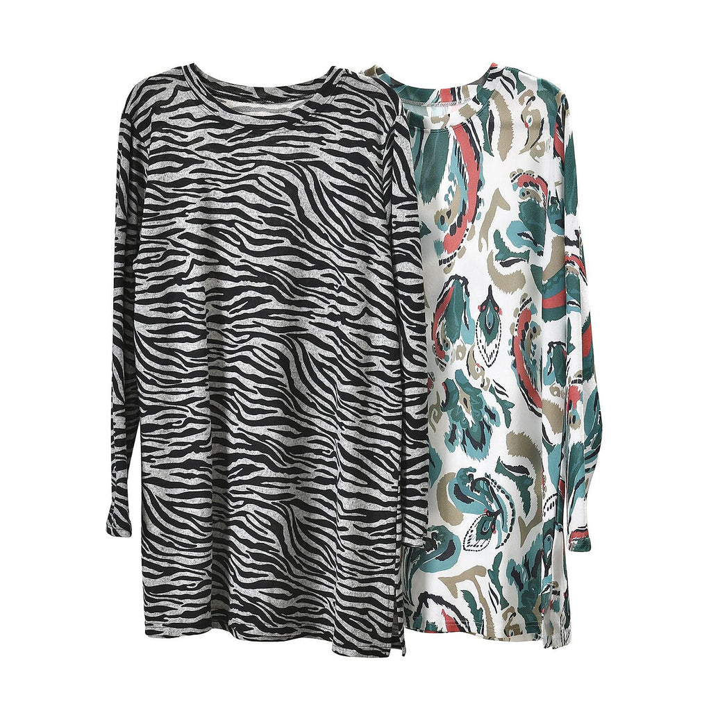 Closeout Deal Zebra Stripe Pattern Jersey Top (One Size) - Black - Grey