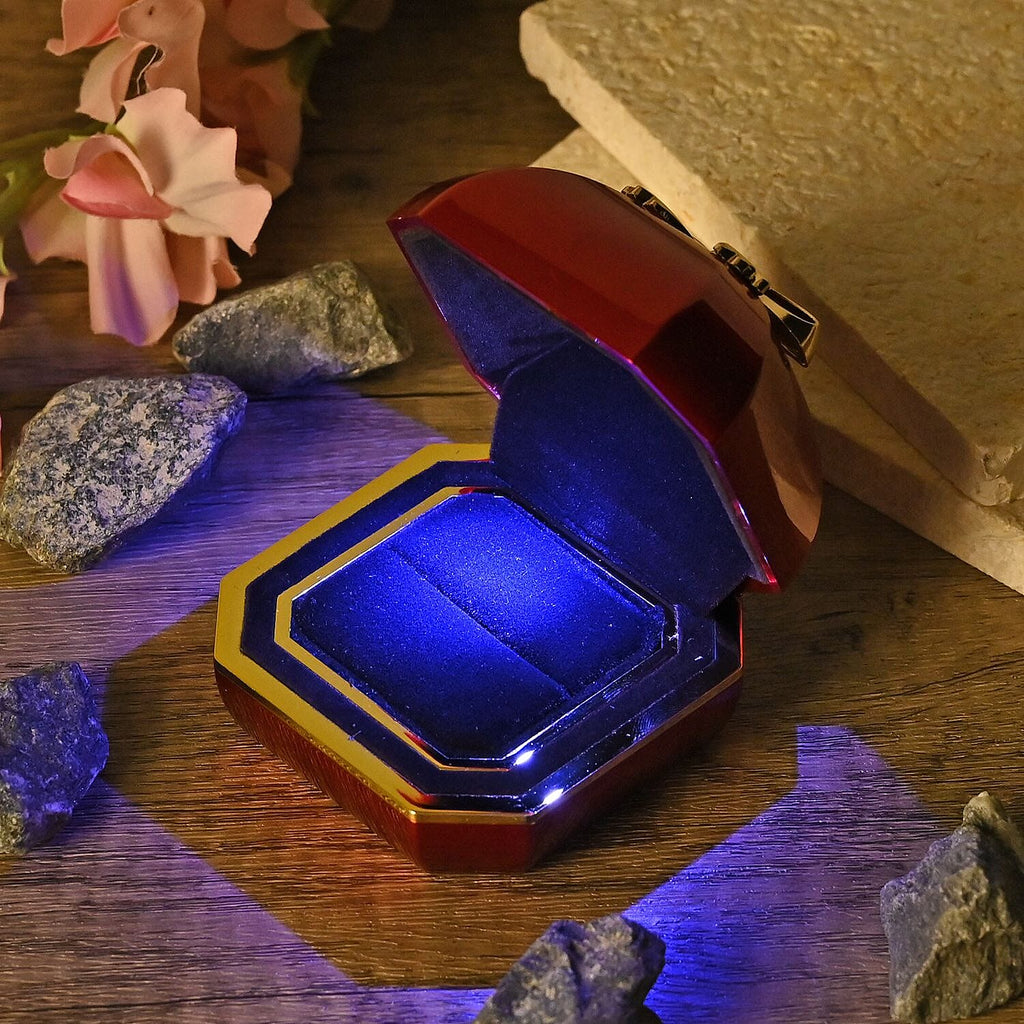 Luxurious Polished LED Lighted Solid Ring Box With Anti-Tarnish Protection (Size - 7x7x6 cm) - Red