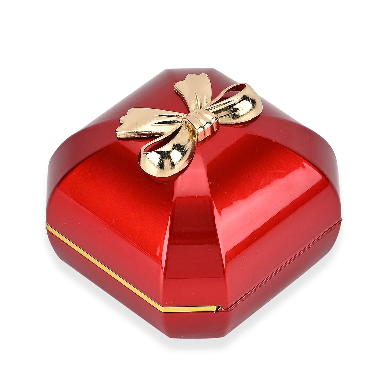 Luxurious Polished LED Lighted Solid Ring Box With Anti-Tarnish Protection (Size - 7x7x6 cm) - Red