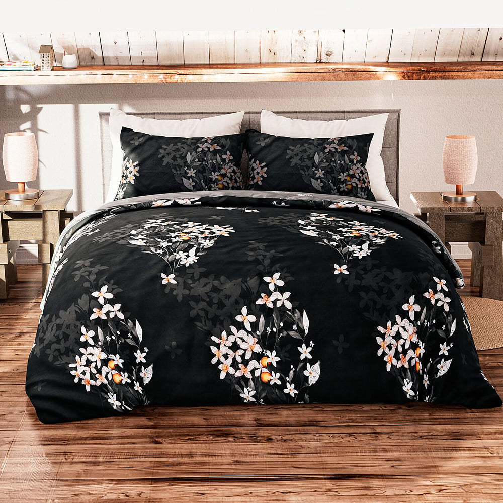 Polyester Printed Duvet Cover (Size 200x1 cm) - Charcoal & Grey