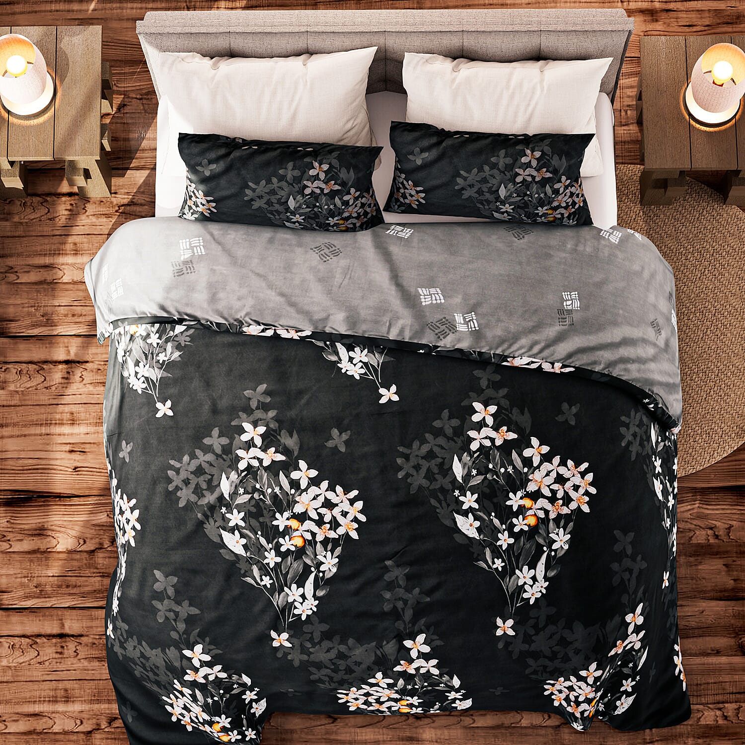 Polyester Printed Duvet Cover (Size 200x1 cm) - Charcoal & Grey