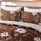 3 Piece Set - Floral Pattern Duvet Cover with 2 Pillow Cases (Double Size 200x200 cm) - Brown