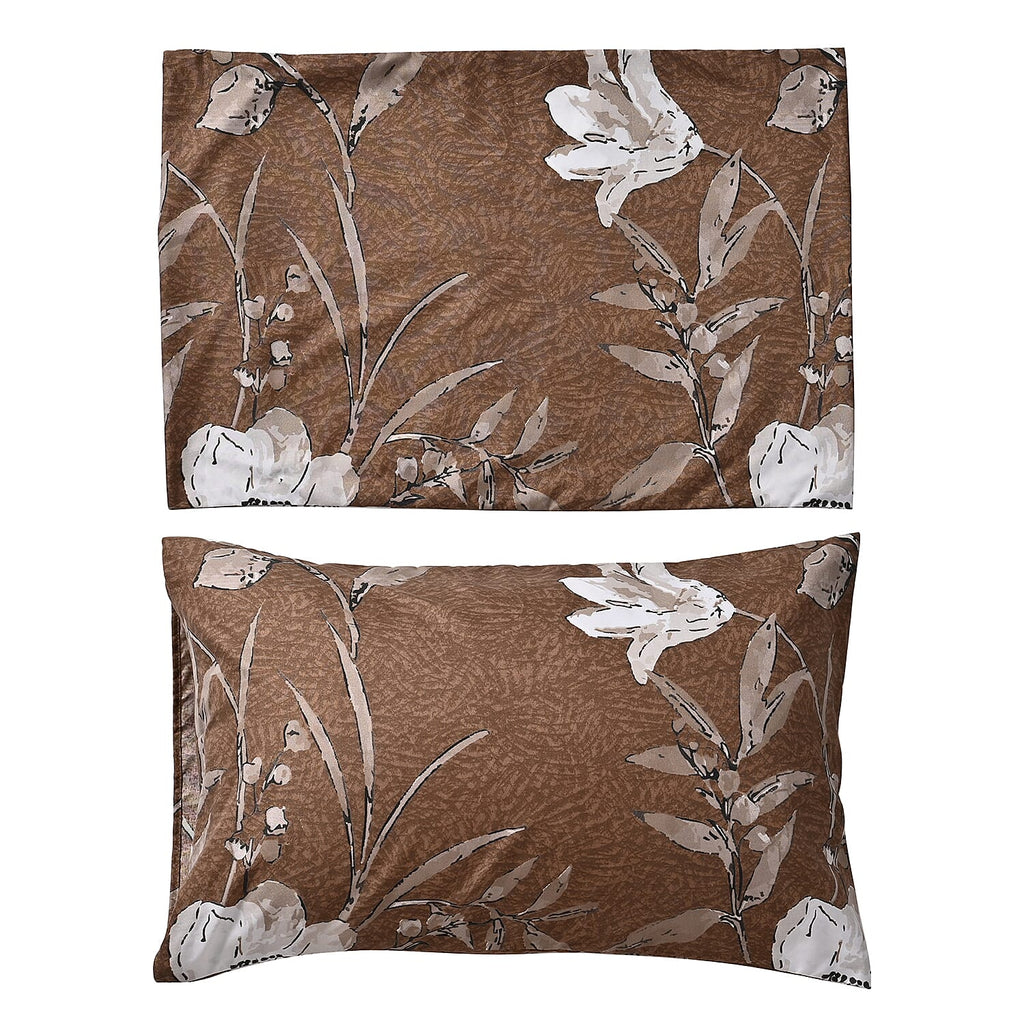 3 Piece Set - Floral Pattern Duvet Cover with 2 Pillow Cases (Double Size 200x200 cm) - Brown