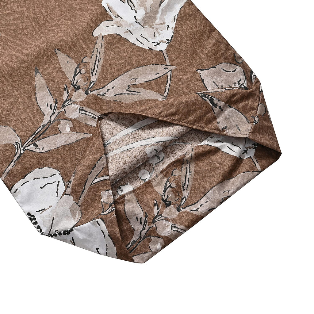 3 Piece Set - Floral Pattern Duvet Cover with 2 Pillow Cases (Double Size 200x200 cm) - Brown