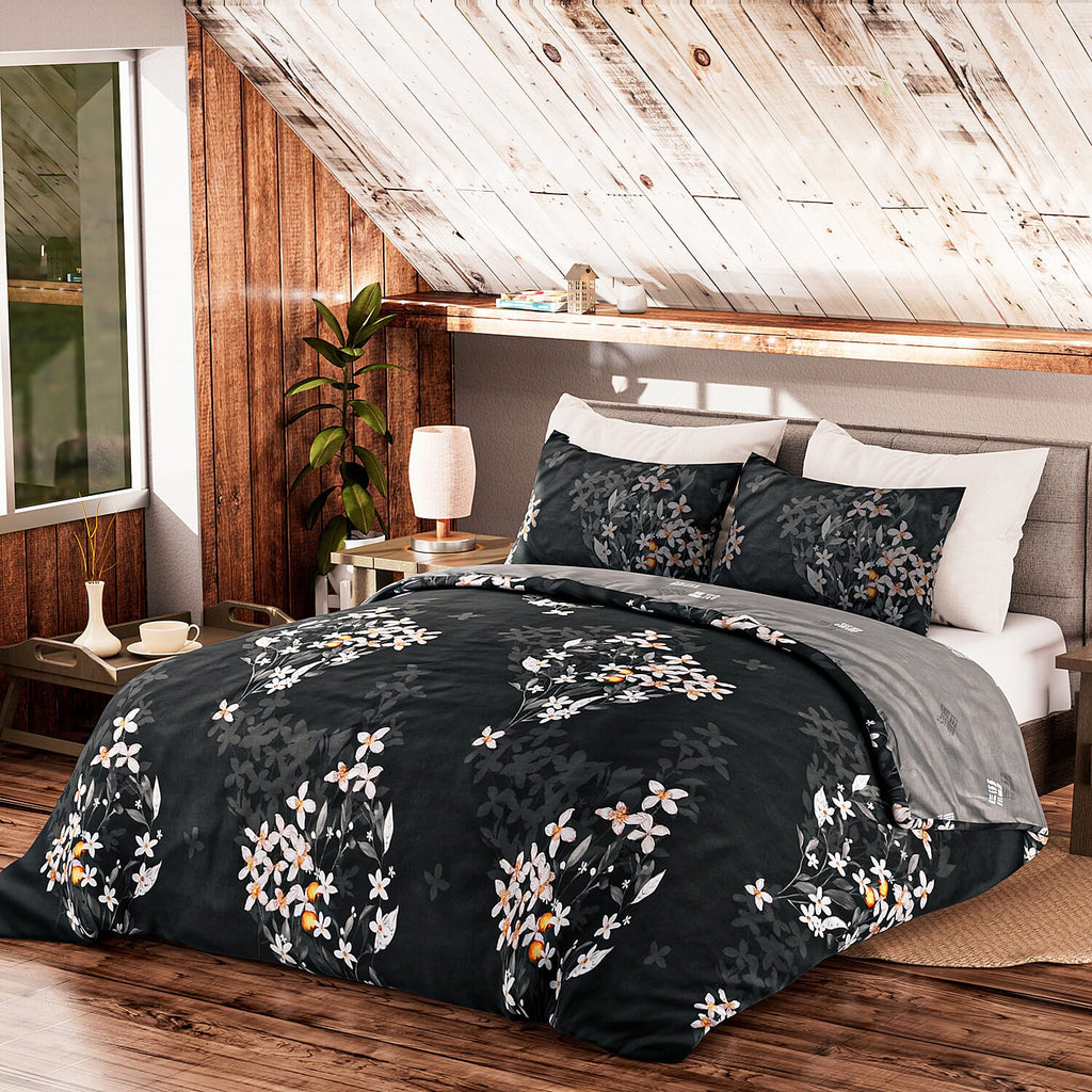 Polyester Printed Duvet Cover (Size 225x1 cm) - Charcoal & Grey