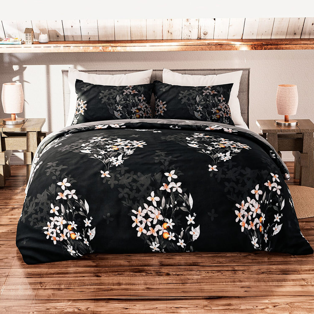 Polyester Printed Duvet Cover (Size 225x1 cm) - Charcoal & Grey