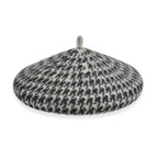 Woollen Houndstooth Pattern Beret Cap - Black (90% Wool)