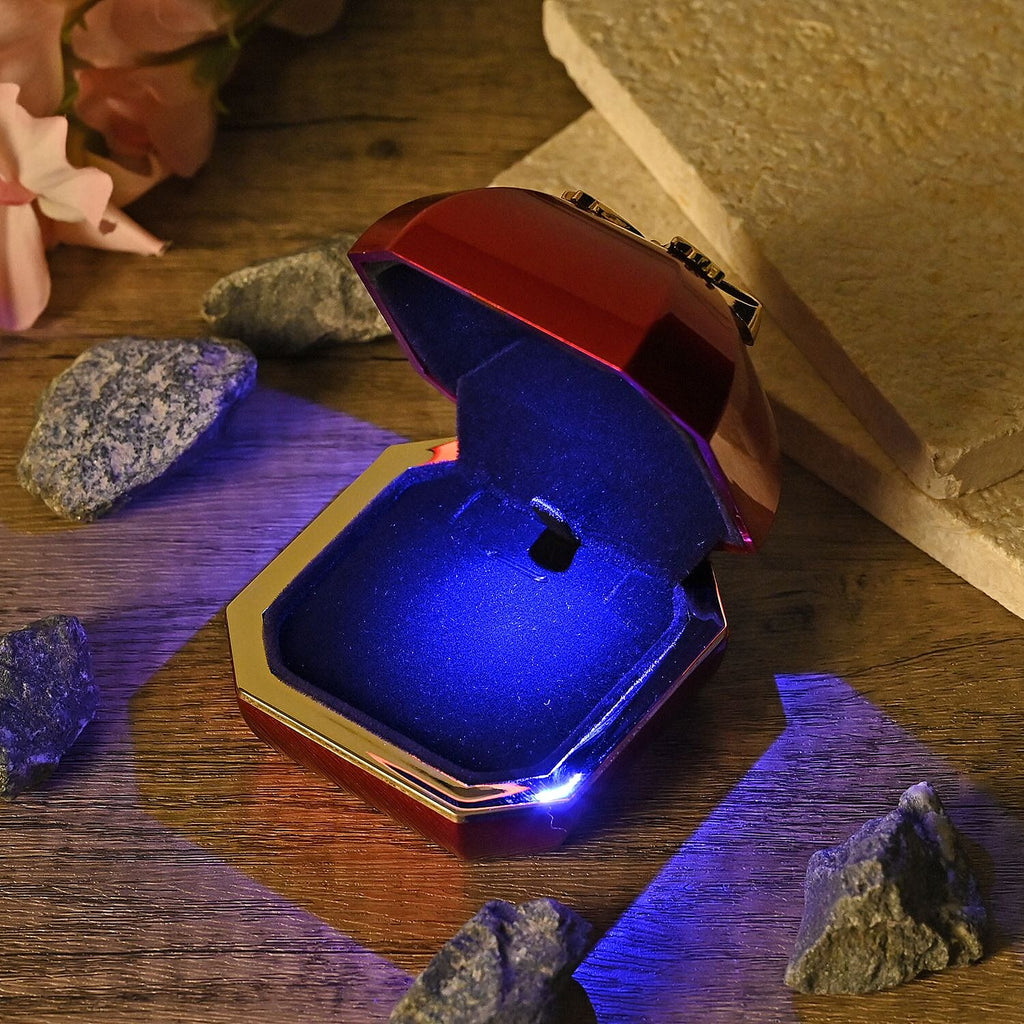 Solid Luxurious Polished Necklace and Pendant Jewellery Box With LED Light & Anti-Tarnish Protection (Size - 7x7x6 cm) - Red