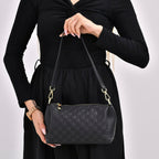 Genuine Leather Checker Crossbody Bag (Size 27x11x17 cm) - Black & Black