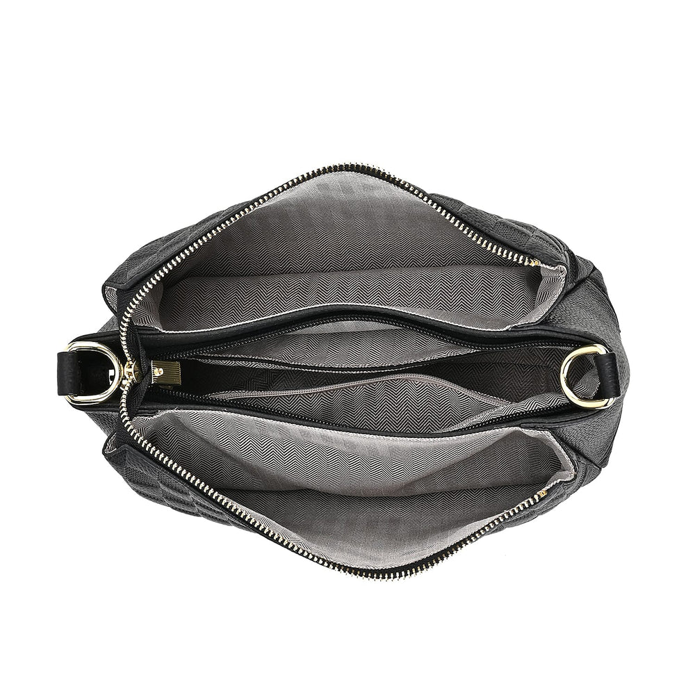 Genuine Leather Checker Crossbody Bag (Size 27x11x17 cm) - Black & Black