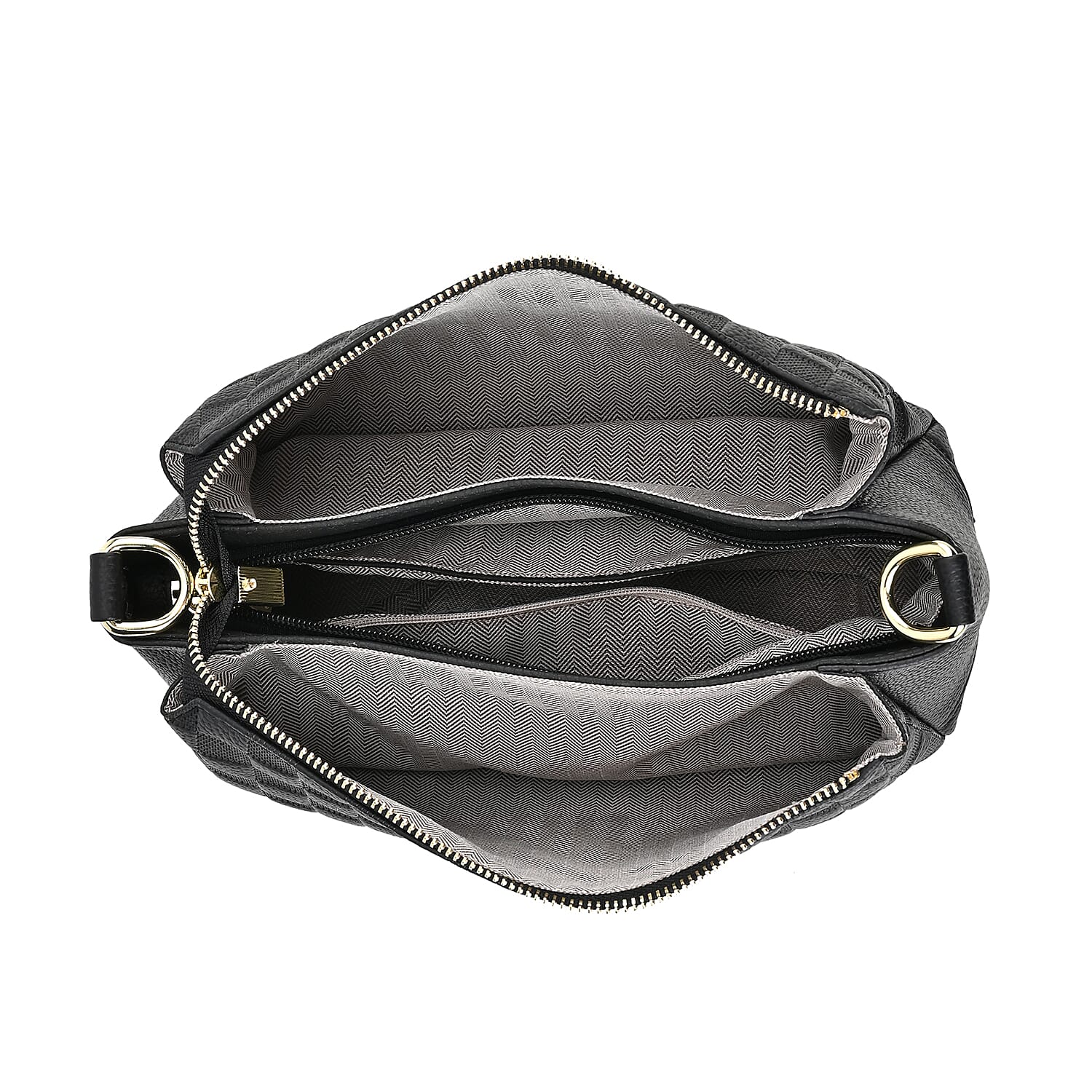 Genuine Leather Checker Crossbody Bag (Size 27x11x17 cm) - Black & Black