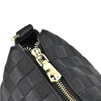 Genuine Leather Checker Crossbody Bag (Size 27x11x17 cm) - Black & Black