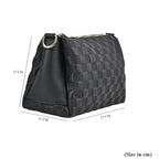 Genuine Leather Checker Crossbody Bag (Size 27x11x17 cm) - Black & Black