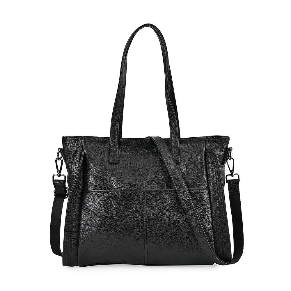 Premium Full Grain 100% Genuine Leather Tote Bag - Black