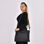 Premium Full Grain 100% Genuine Leather Tote Bag - Black