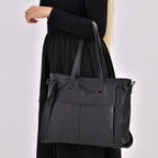 Premium Full Grain 100% Genuine Leather Tote Bag - Black