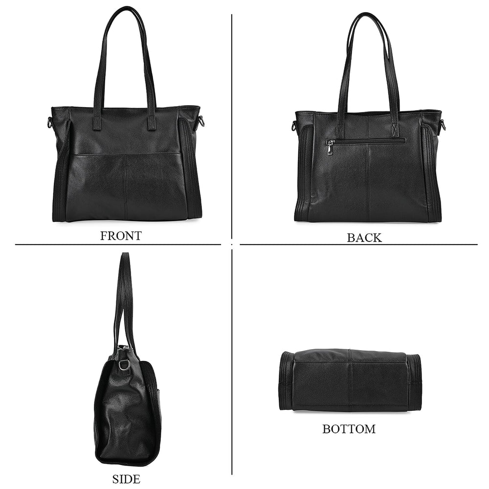 Premium Full Grain 100% Genuine Leather Tote Bag - Black