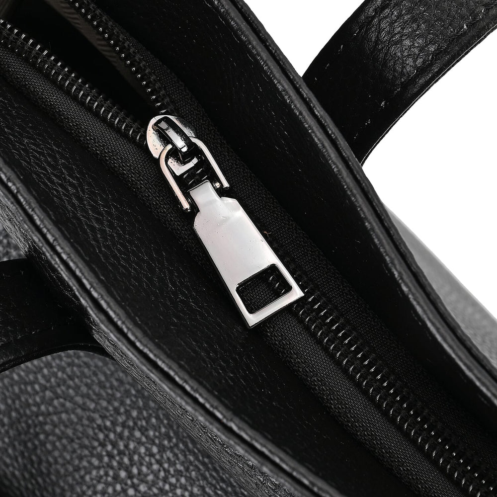 Premium Full Grain 100% Genuine Leather Tote Bag - Black