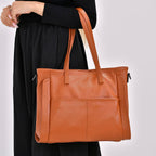 Premium Full Grain 100% Genuine Leather Tote Bag - Tan