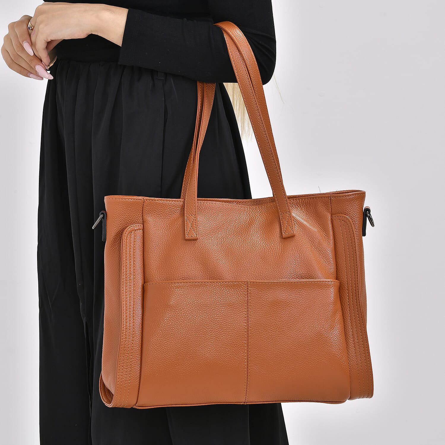 Premium Full Grain 100% Genuine Leather Tote Bag - Tan