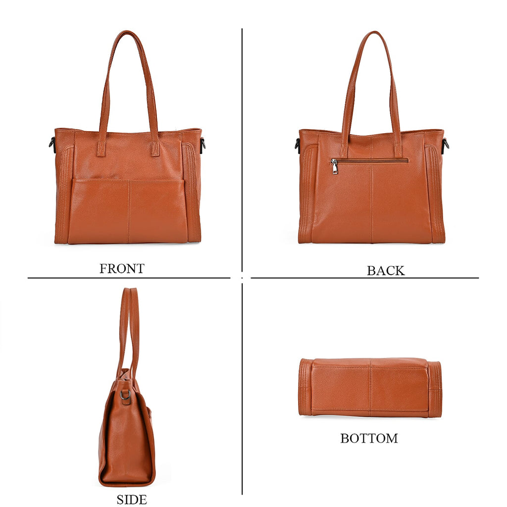 Premium Full Grain 100% Genuine Leather Tote Bag - Tan