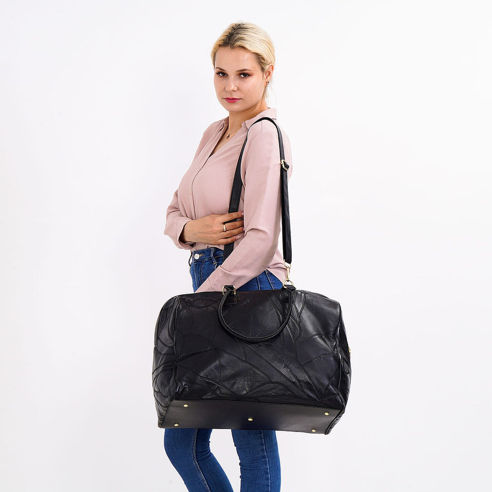 100% Genuine Leather DUFFLE Bag With Detachable Shoulder Strap - Black