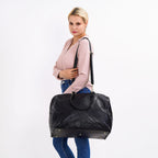 100% Genuine Leather DUFFLE Bag With Detachable Shoulder Strap - Black