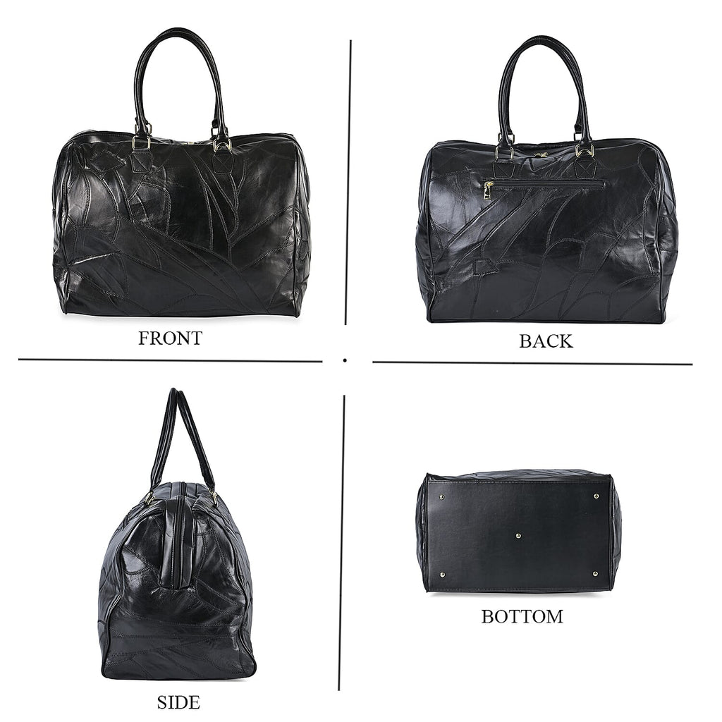 100% Genuine Leather DUFFLE Bag With Detachable Shoulder Strap - Black