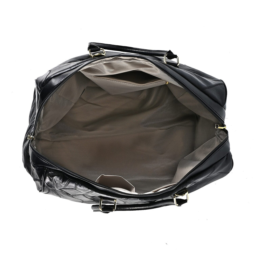100% Genuine Leather DUFFLE Bag With Detachable Shoulder Strap - Black