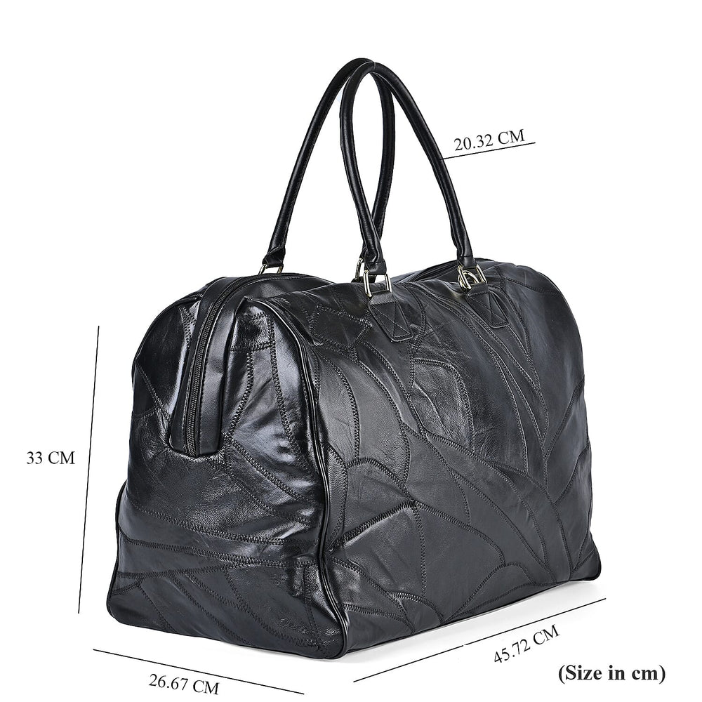 100% Genuine Leather DUFFLE Bag With Detachable Shoulder Strap - Black