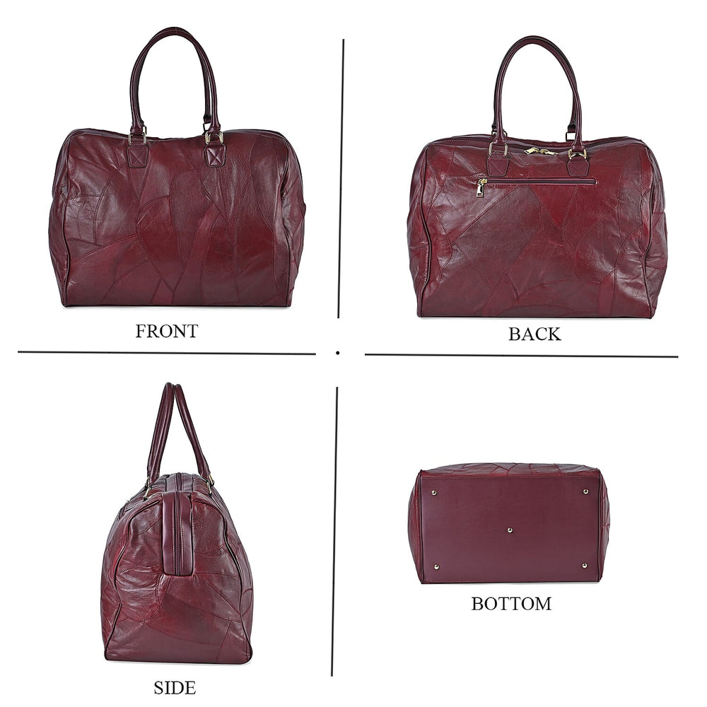 100% Genuine Leather DUFFLE Bag With Detachable Shoulder Strap - Burgundy