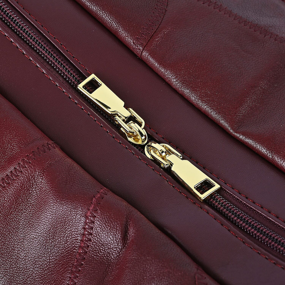 100% Genuine Leather DUFFLE Bag With Detachable Shoulder Strap - Burgundy