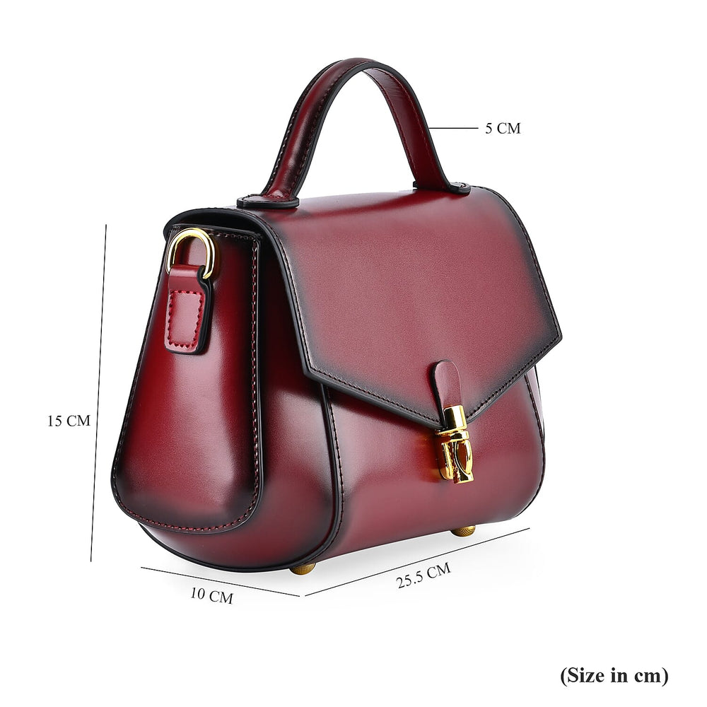 Designer Close Out - Genuine Leather Crossbody Bag with Shoulder Strap & Exterior Zipped Pocket - Burgundy