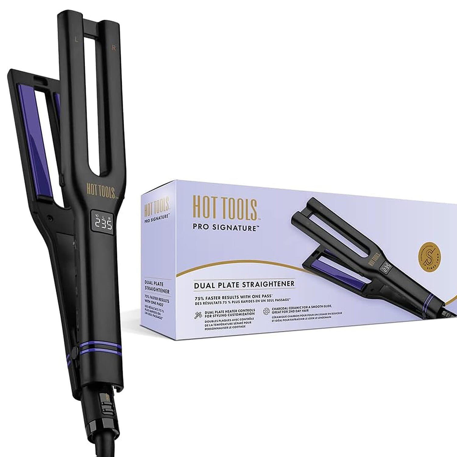 Hot Tools Pro Signature Dual Titanium Plate Salon Hair Straightener with 30 Heat Settings