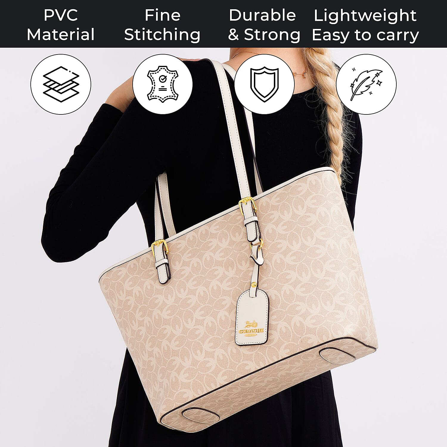 GUANCHI Tote Bag with Pouch & Handle Drop - Off White