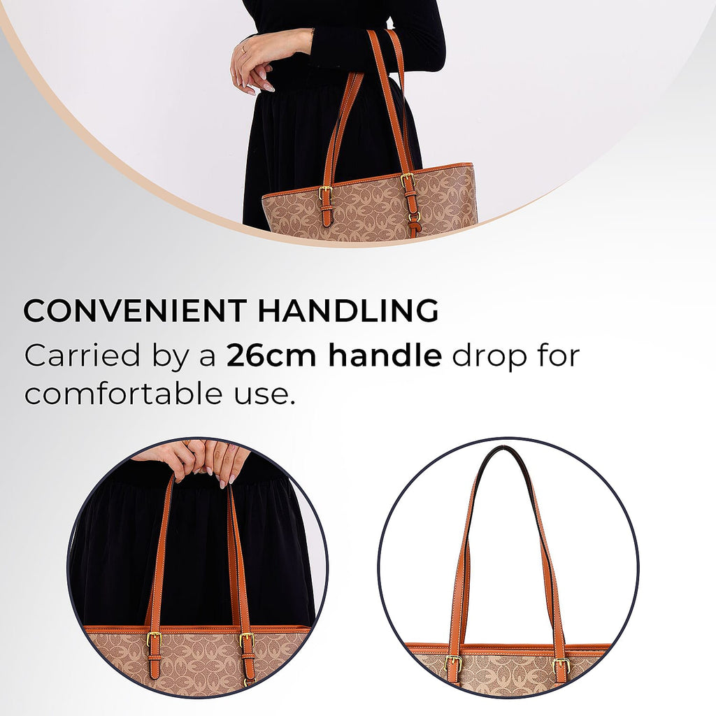 GUANCHI Tote Bag with Pouch & Handle Drop - Brown