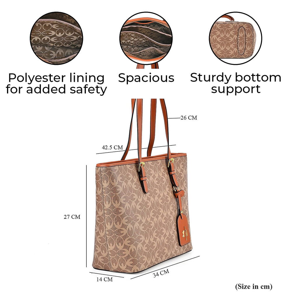 GUANCHI Tote Bag with Pouch & Handle Drop - Brown
