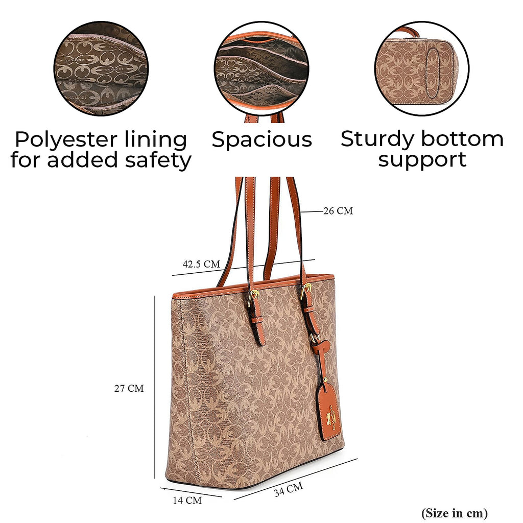 GUANCHI Tote Bag with Pouch & Handle Drop - Brown