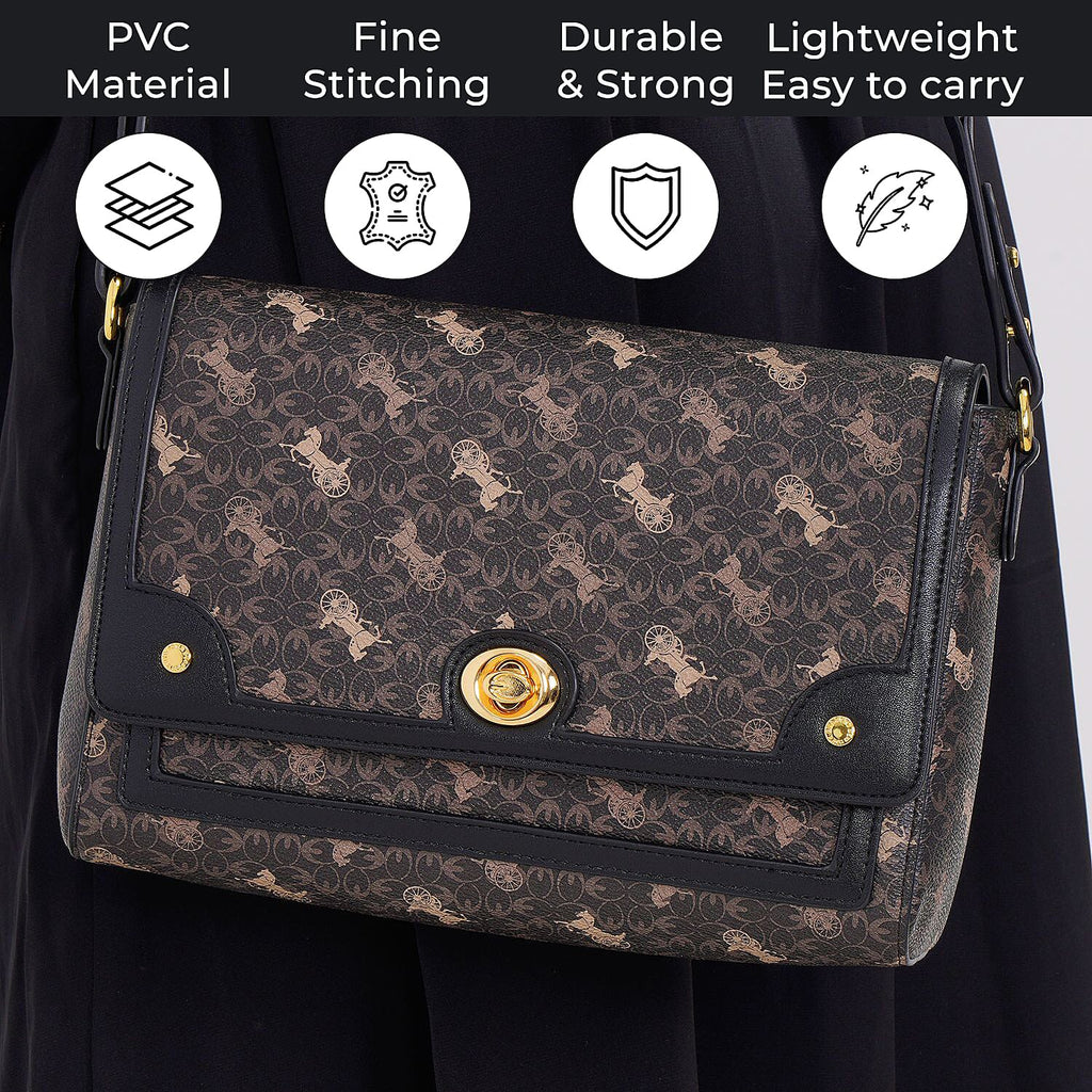 Guanchi PVC Patterned Crossbody Bag (Size 25x9x17 cm) - Dark Coffee - Brown