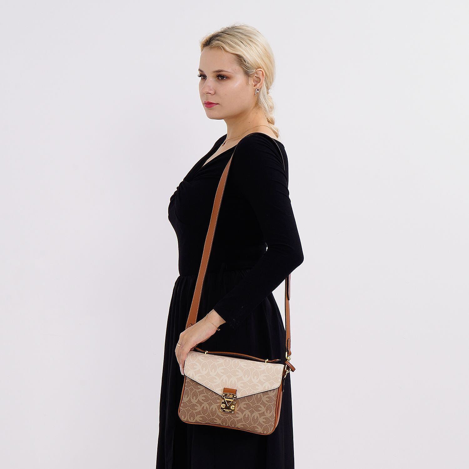 GUANCHI Crossbody Bag with Shoulder Strap - Off White & Brown