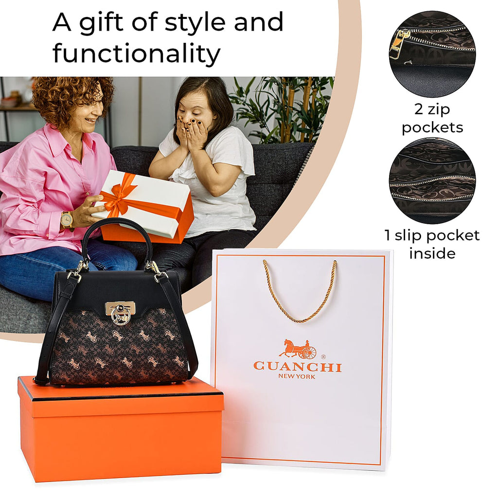 GUANCHI Crossbody Bag with Handle Drop - Dark Coffee - Black