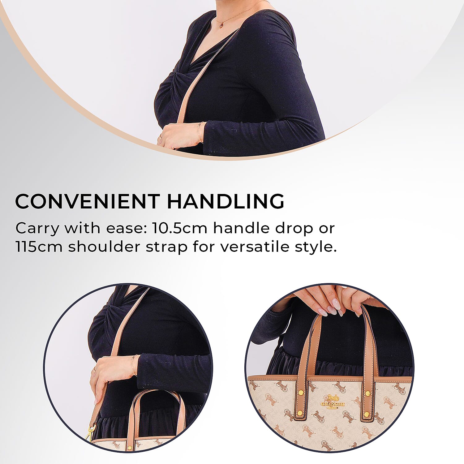 GUANCHI Oval Crossbody Bag with Handle Drop - Apricot