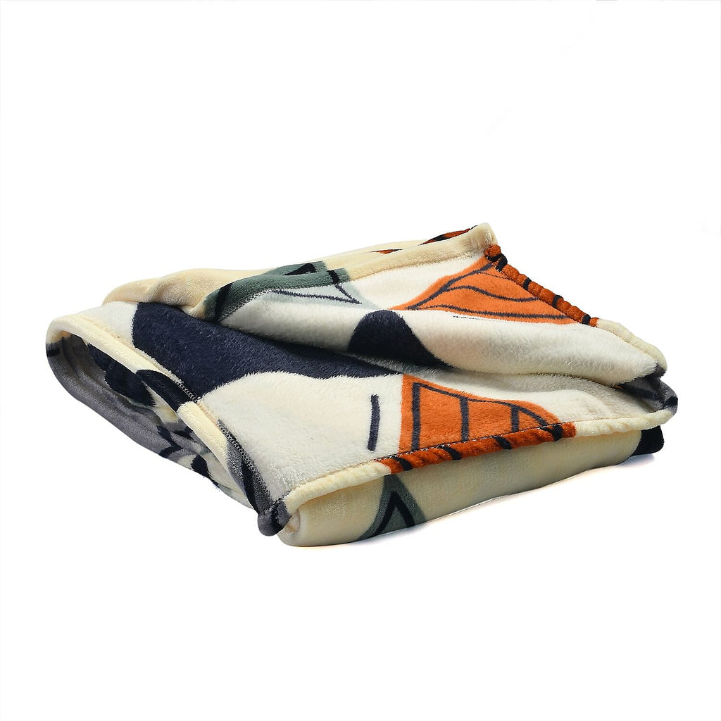 Flannel Printed Blanket (Size 200x1 cm) - Beige & Multicolor