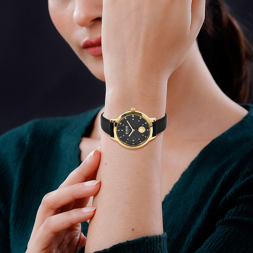 VERSACE VERSUS Black - Gold Watch With Genuine Leather Strap With Packaging