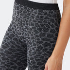 Leopard Pattern Jacquard Fleece Lined Leggings (Size S) - Grey - Black