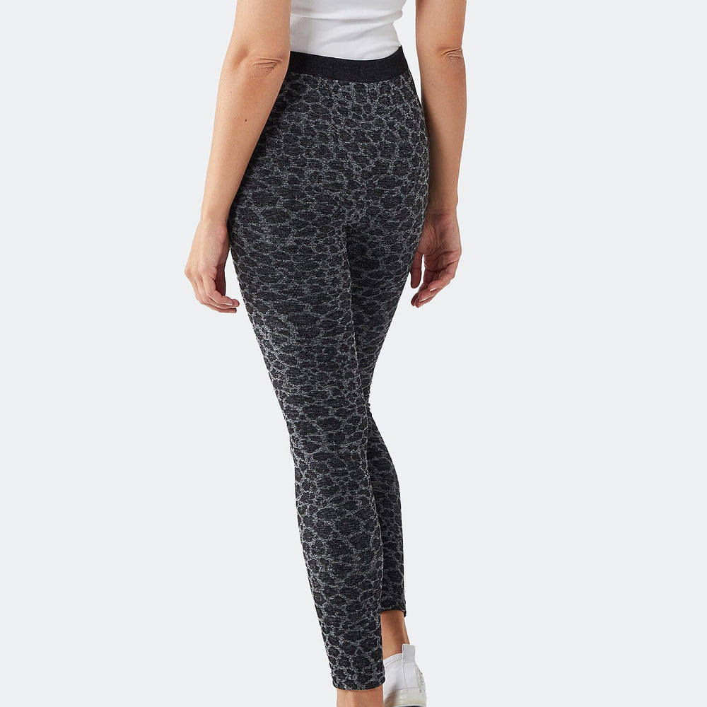 Leopard Pattern Jacquard Fleece Lined Leggings (Size S) - Grey - Black