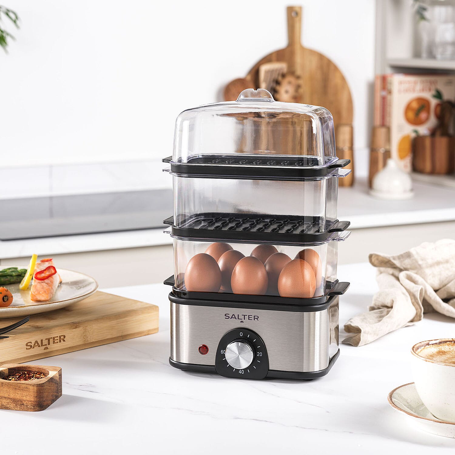 SALTER Compact 3-Tier Food Steamer (3 Steam Basketx3L)